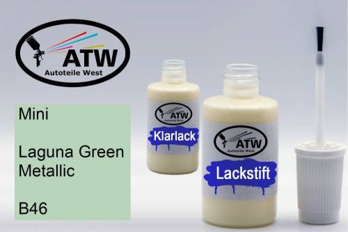 Mini, Laguna Green Metallic, B46: 20ml Lackstift + 20ml Klarlack - Set, von ATW Autoteile West.